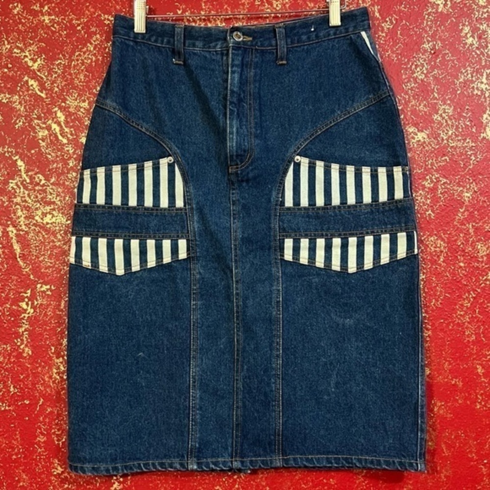 Overtime Vintage Y2K Denim Jeans Stripes Skirt 14 31